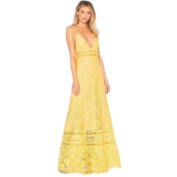 Lovers & Friends Sabrina Crochet Lace Maxi Dress in Golden Yellow Size Large - Picture 1 of 8